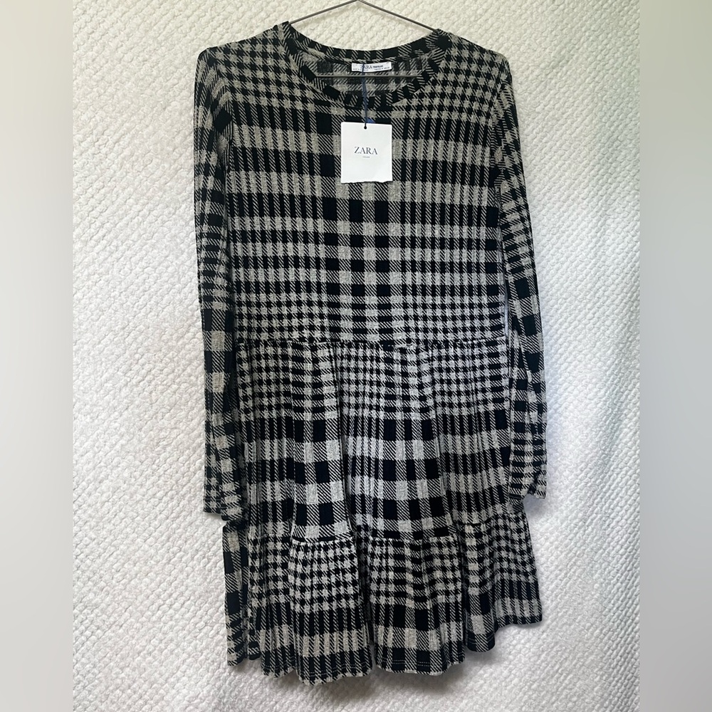 Womens Zara Long Sleeve Mini Dress Black and White Plaid Dress Medium Casual NWT - Picture 2 of 7